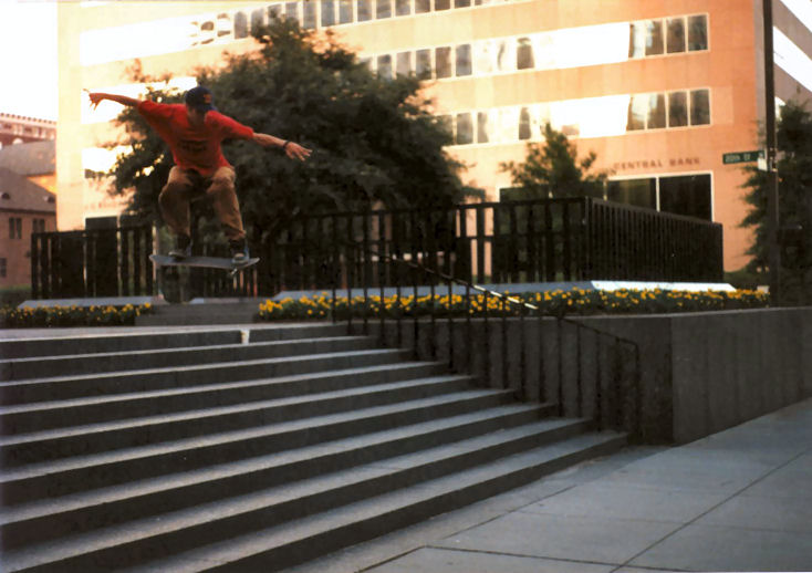Ted Newsome floats over some steps in downtown B'ham