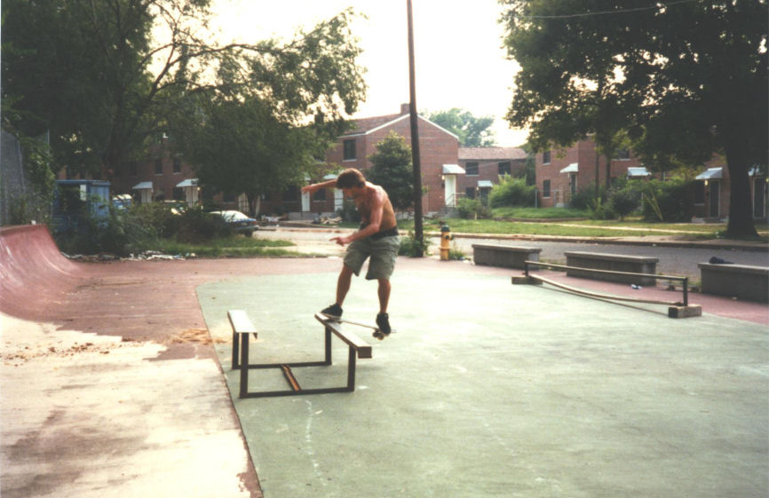 Tidwell frontside nose-slide at Ghetto Banks