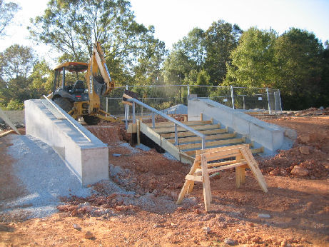 Alabaster skatepark' round-rail stair set during construction