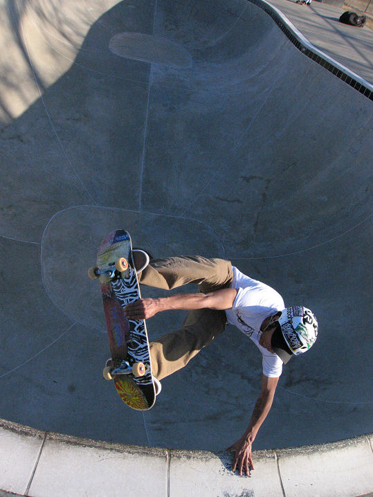 overhead shot of Andrew doing a layback air